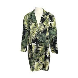 Vintage Barkcloth Long Jacket Coat-Palm Leaf Pattern-Black Green- 48" Chest
